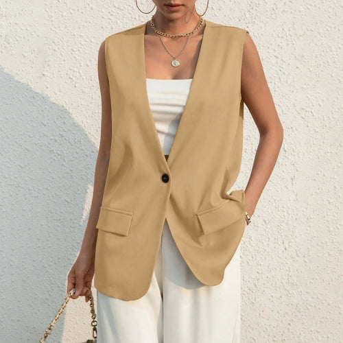 Fashion Design Suit Vest Lady Vintage V-neck Work Casual Loose