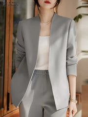 Woman Outwears ZANZEA Autumn Cardigan Women Blazer Solid OL Work Suits