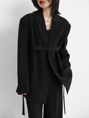 CHIC VEN Women Blazer Design Wide Shoulder Ribbon Solid Women's Medium