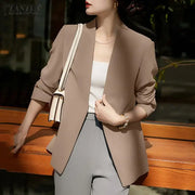 Woman Outwears ZANZEA Autumn Cardigan Women Blazer Solid OL Work Suits