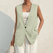 Fashion Design Suit Vest Lady Vintage V-neck Work Casual Loose