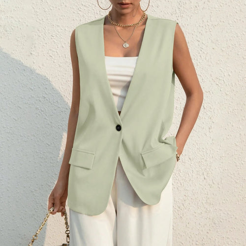 Fashion Design Suit Vest Lady Vintage V-neck Work Casual Loose