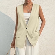 Fashion Design Suit Vest Lady Vintage V-neck Work Casual Loose