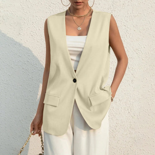 Fashion Design Suit Vest Lady Vintage V-neck Work Casual Loose