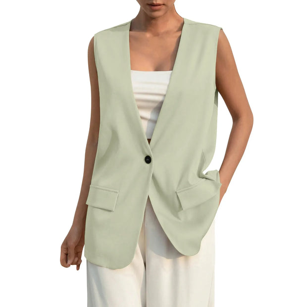Fashion Design Suit Vest Lady Vintage V-neck Work Casual Loose