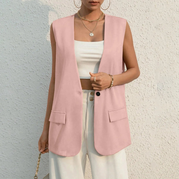 Fashion Design Suit Vest Lady Vintage V-neck Work Casual Loose