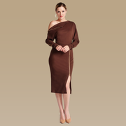 Josefa Asymmetric Dress -  Long sleeve convertible midi dress with