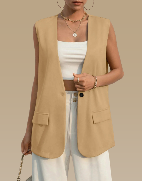 Fashion Design Suit Vest Lady Vintage V-neck Work Casual Loose