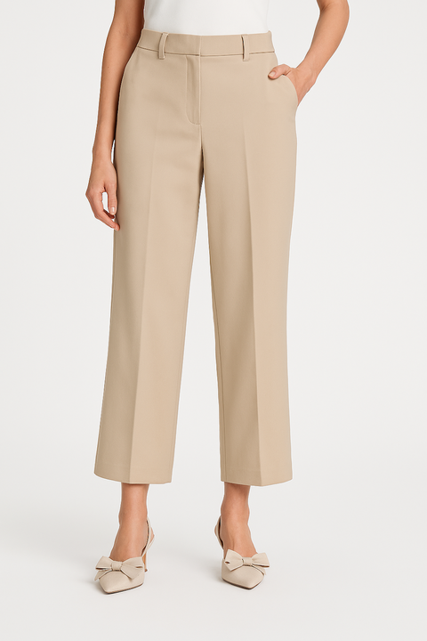 Wide Leg 4-Way Stretch Formal Trousers-Beige (Size-L)