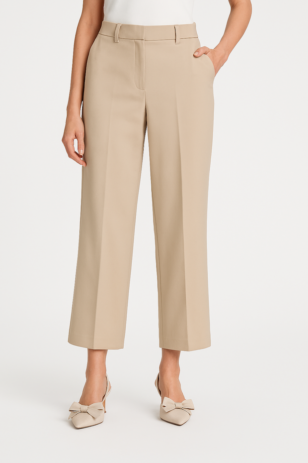 Wide Leg 4-Way Stretch Formal Trousers-Beige (Size-L)